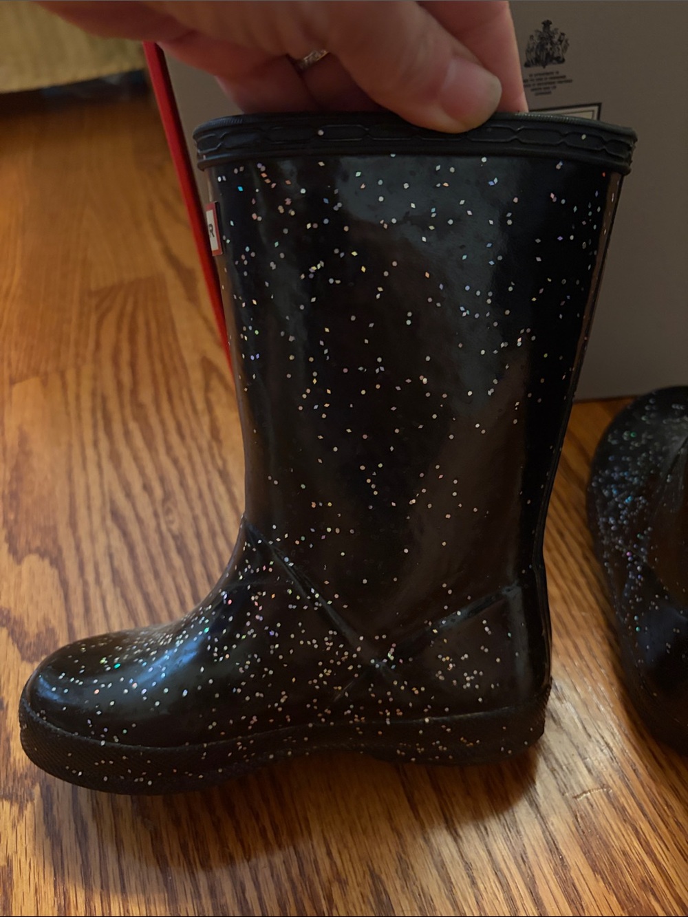 Hunter Kids Black Glitter Splash Rain Boots sz 12 - Picture 6 of 12